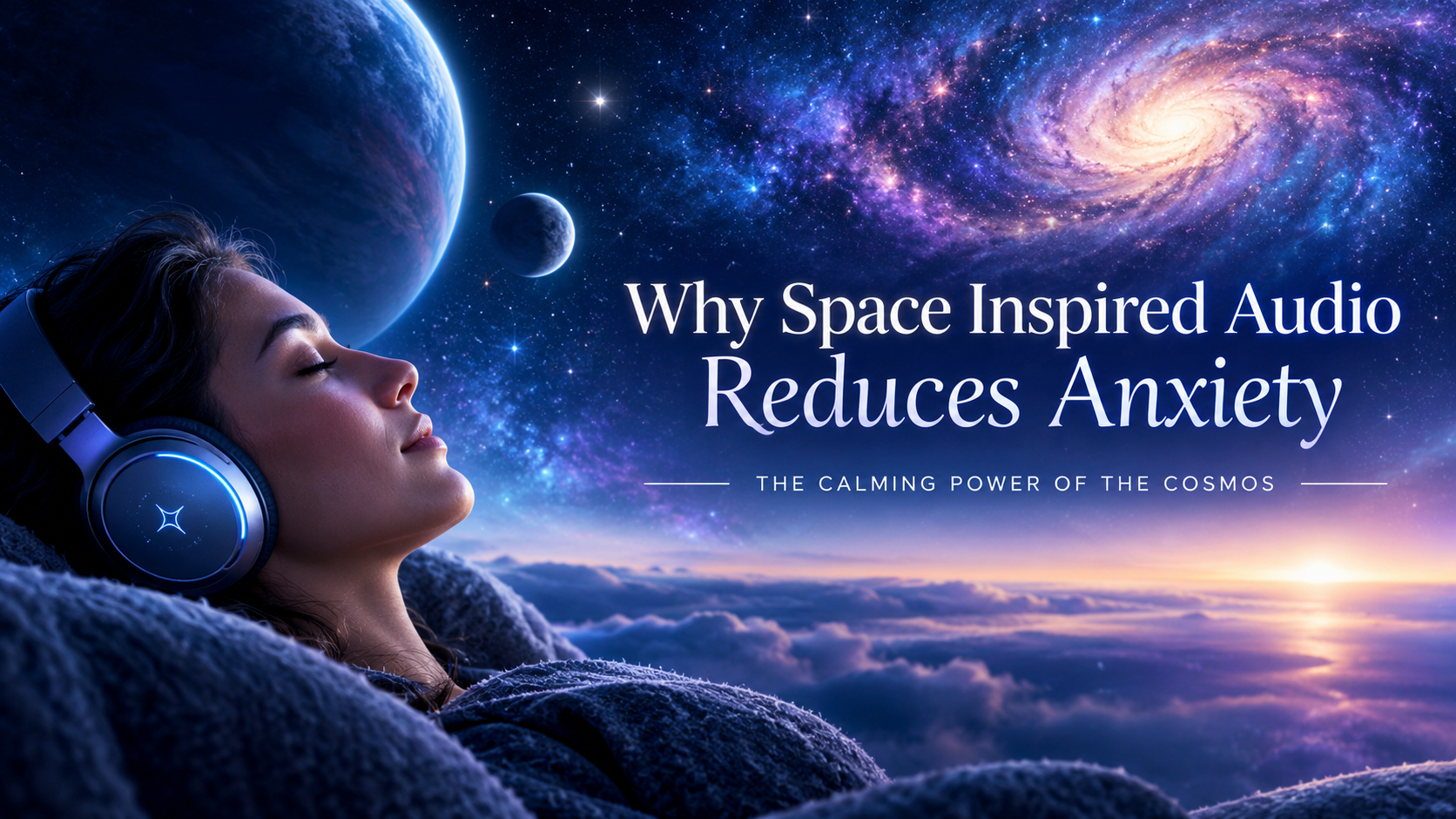 Space-inspired audio and a peaceful cosmic landscape for relaxation